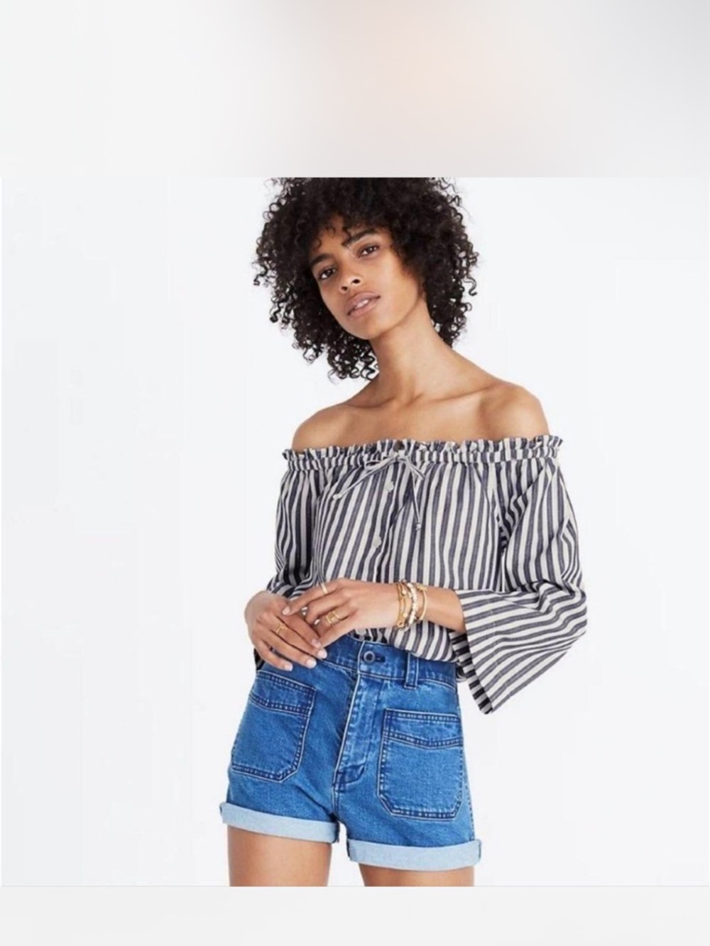 Madewell Off-Shoulder Black & White Striped Top - Women